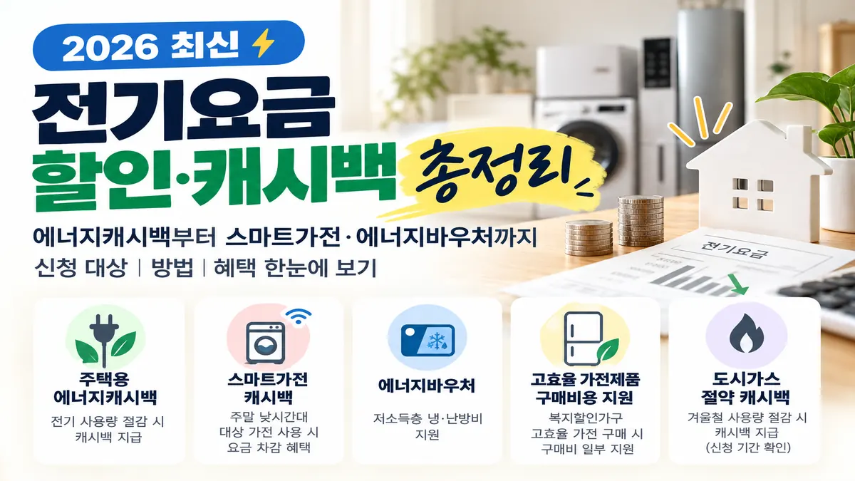 2026 전기요금 할인·캐시백 총정리｜에너지캐시백부터 스마트가전·에너지바우처까지